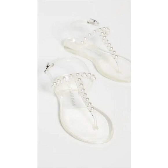 💕STUART WEITZMAN💕 Goldie Jelly Sandal Thong ~ Clear Pearl Embellishments 12 - Picture 2 of 15